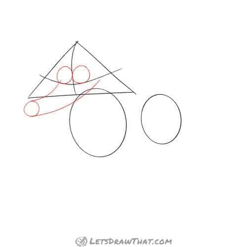 Drawing step: Draw the nose and eye base shapes