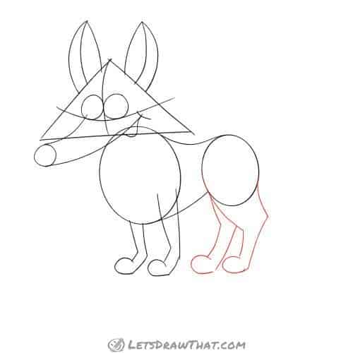Drawing step: Draw the fox's hind legs