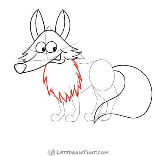 Drawing step: Draw the fox's chest hair