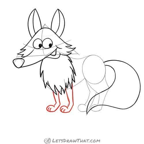Drawing step: Draw the fox's front legs