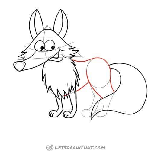 Drawing step: Draw the fox's body