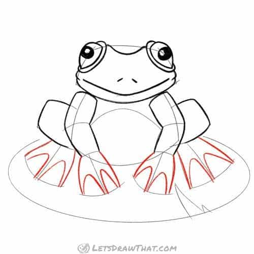 Drawing step: Draw the frog's webbed feet