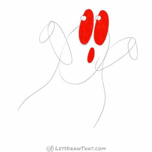 Drawing step: Fill in the ghost's eyes and mouth