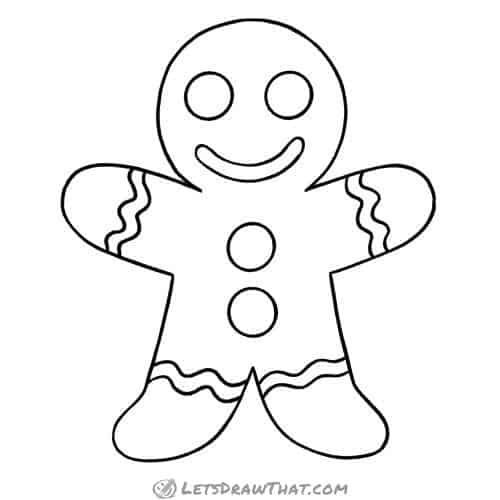 How to draw a gingerbread man: finished outline drawing
