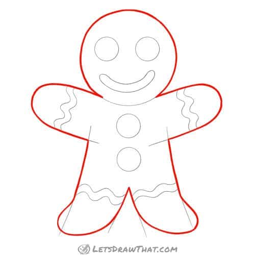 Drawing step: Draw the gingerbread man cookie outline