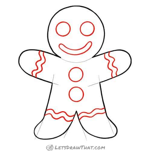 Drawing step: Draw the gingerbread man decorations