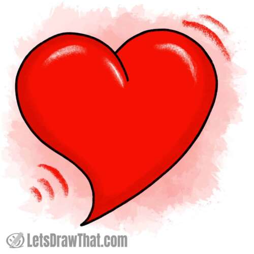 How to draw a heart: finished drawing coloured-in