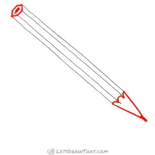 Drawing step: Draw the pencil tip and top
