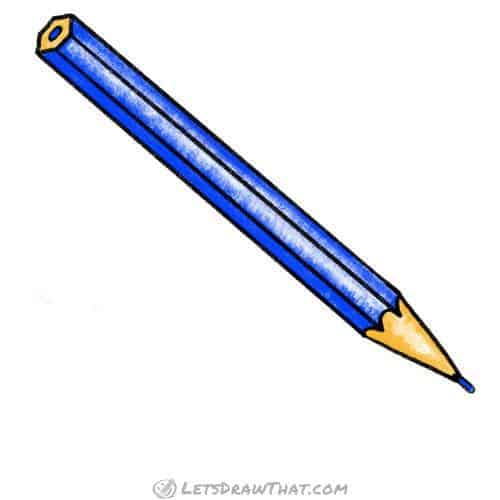 How to draw a hexagonal pencil: finished drawing coloured-in