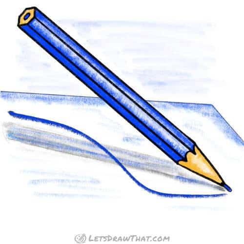 How to draw a hexagonal pencil: finished drawing coloured-in with a background
