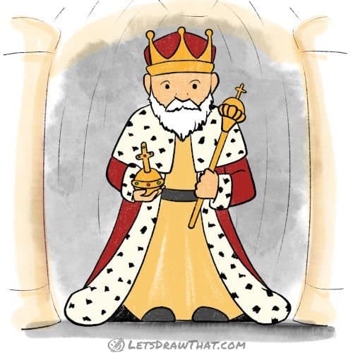 How to draw a king: finished drawing coloured-in