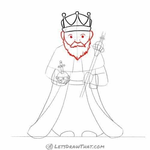 Drawing step: Draw the king's face