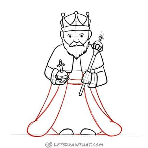 Drawing step: Outline the rest of the king's clothing