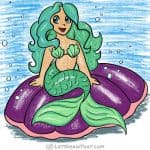 How to draw a mermaid: finished drawing coloured-in