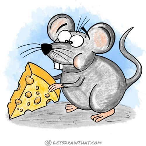 How to draw a mouse: finished drawing coloured-in