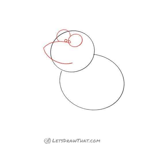 Drawing step: Draw the mouse's nose and eyes