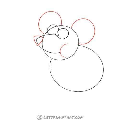Drawing step: Draw the mouse's ears and cheek