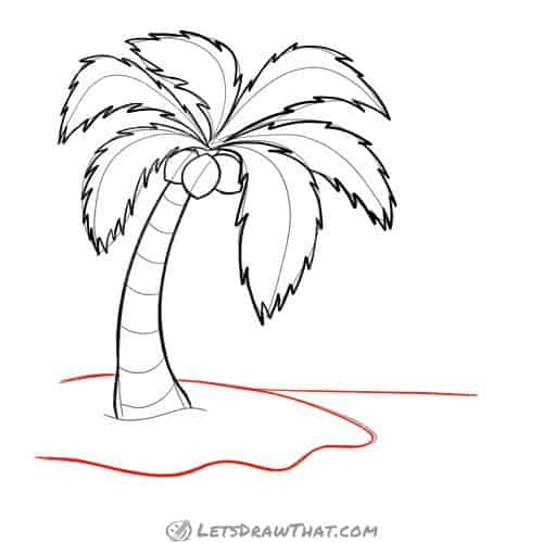 Drawing step: Draw the small island beach for the palm tree