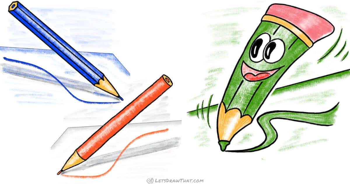 How to draw a pencil: realistic and cartoon