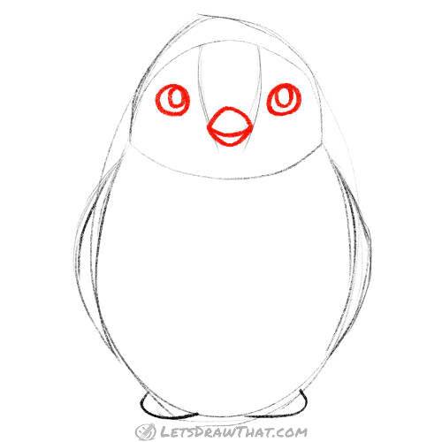 Drawing step: Draw penguin’s face