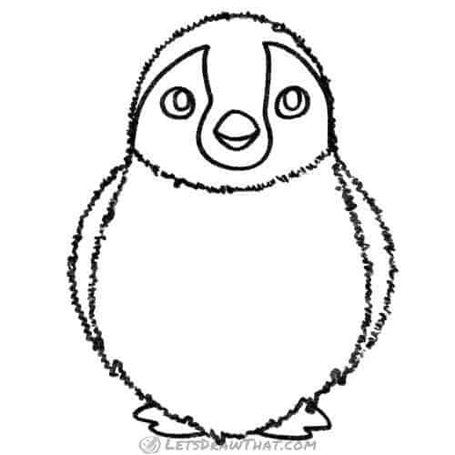 How to draw a penguin chick: finished outline drawing