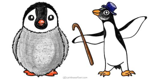 How to Draw a Penguin – Young Chick and an Adult - step-by-step-drawing tutorial featured image