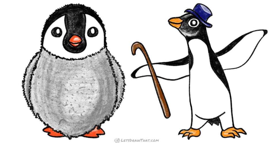 How to Draw a Penguin – Young Chick and an Adult - step-by-step-drawing tutorial featured image
