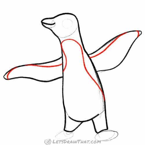 Drawing step: Add the penguin’s ‘tuxedo’