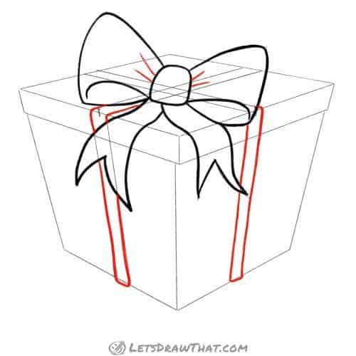 Drawing step: Draw the ribbon wrapped around the present