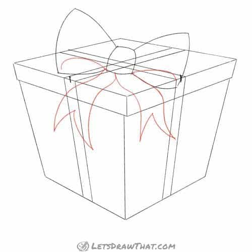 Drawing step: Add the ribbon ends to the bow