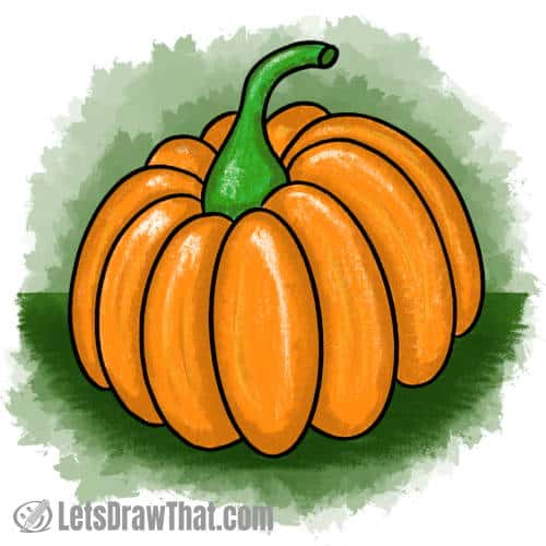How to draw a pumpkin: finished drawing coloured-in