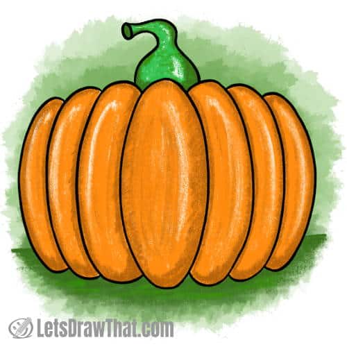 How to draw a simple pumpkin: finished drawing coloured-in