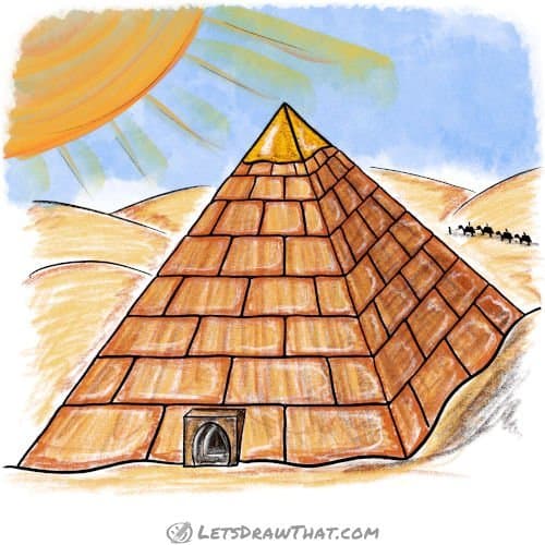 How to draw a pyramid: finished drawing coloured-in