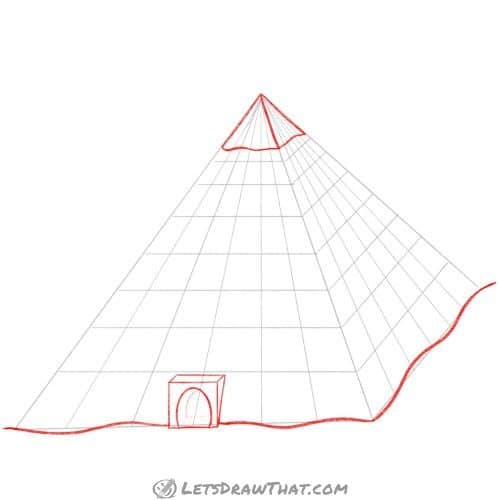 Drawing step: Outline the pyramid gate and the top cap