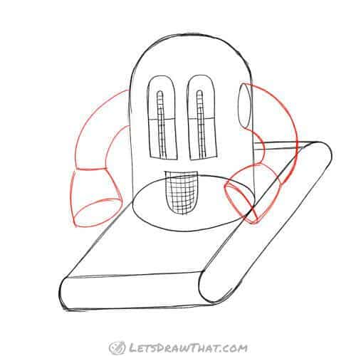 Drawing step: Sketch the robot’s arms and hands