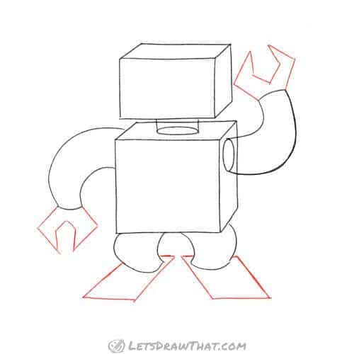 Drawing step: Sketch the hands and feet