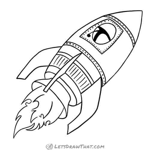 How to draw a rocket: finished outline drawing