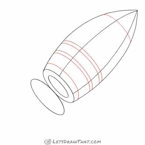 Drawing step: Sketch horizontal guidelines onto the rocket body