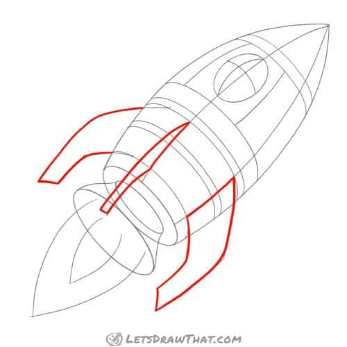 Drawing step: Draw the rocket fins