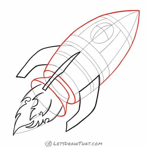 Drawing step: Draw the rocket body and exhaust nozzle