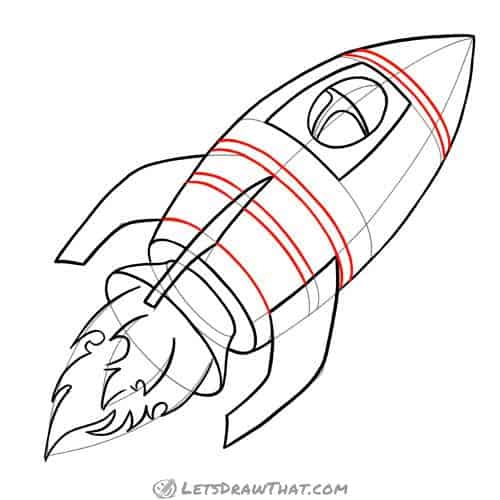 Drawing step: Decorate the rocket with stripes