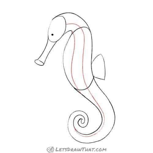 Drawing step: Mark vertical pattern lines on the body