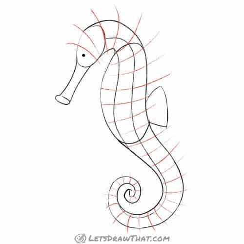 Drawing step: Sketch the horizontal pattern lines on the body