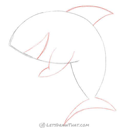 Drawing step: Add fins, tail and mouth