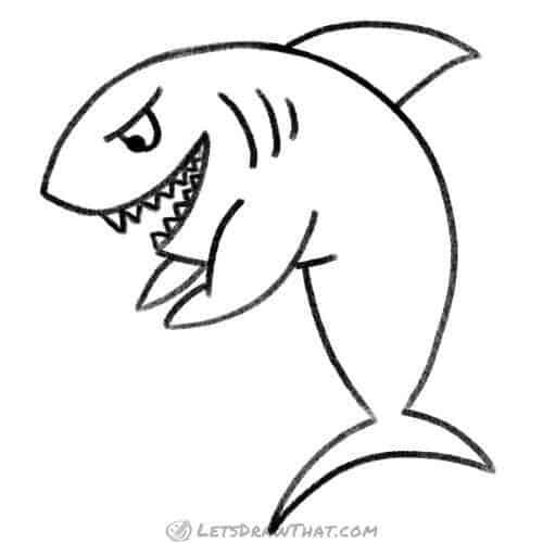 How to draw a shark in the cartoon style: finished outline drawing