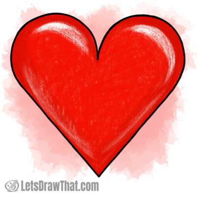 How to draw a simple heart: finished drawing coloured-in