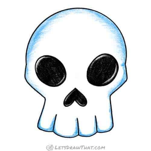 How to draw a skull: finished drawing coloured-in