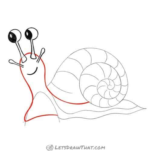 Drawing step: Draw the snail's body
