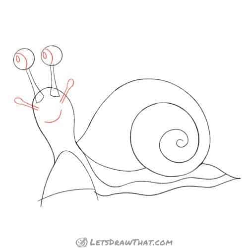 Drawing step: Draw the rest of the snail's face