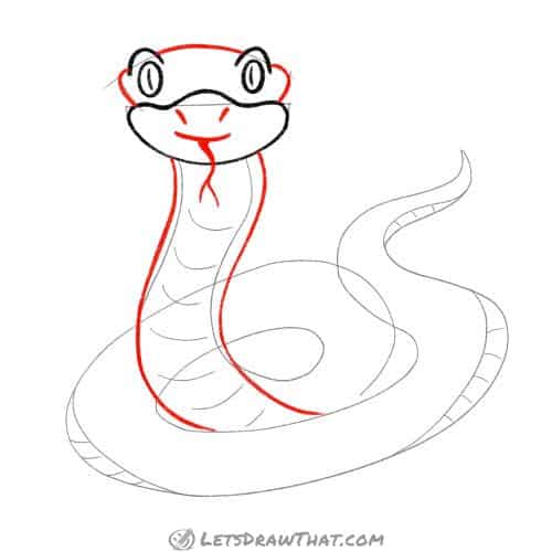 Drawing step: Draw the snake's face and raised body